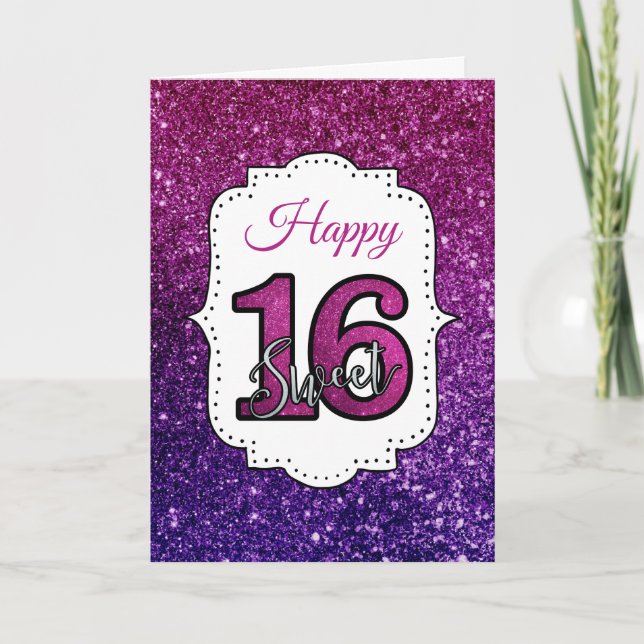 Rosa & Lila Sweet 16 Sparkle Glitzer Edelsteine Karte (Vorderseite)