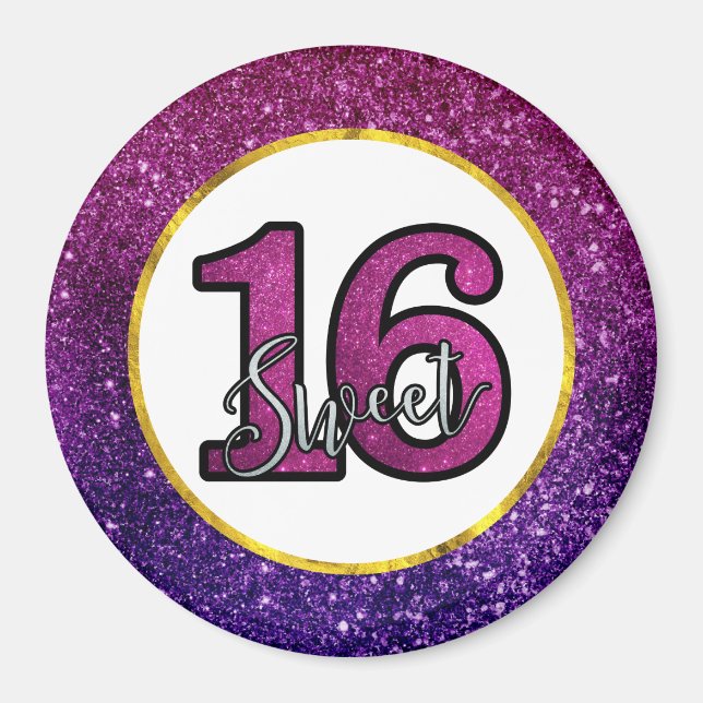 Rosa & Lila Sweet 16 Sparkle Glitzer Edelsteine Magnet (Vorne)
