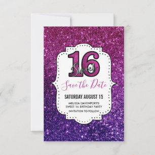 Rosa & Lila Sweet 16 Sparkle Glitzer Edelsteine Save The Date