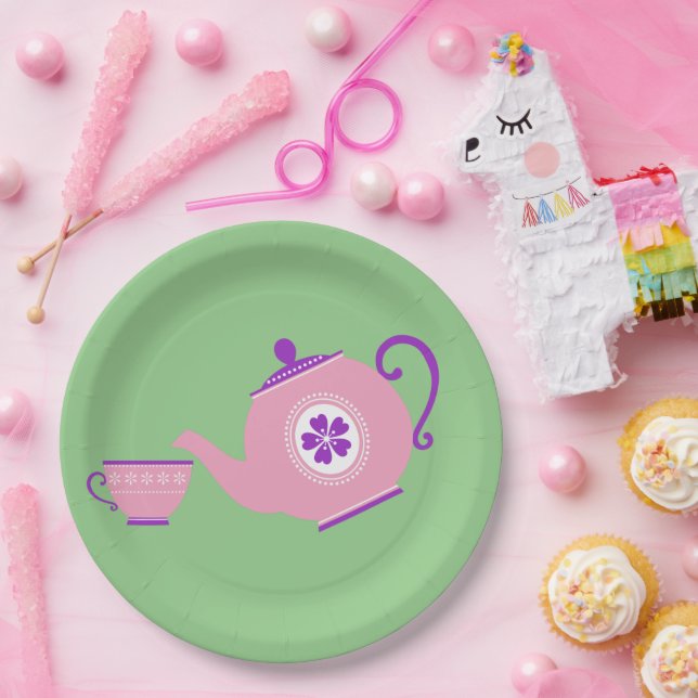 Rosa + Lila Tee-Party Pappteller (Party)