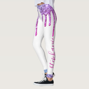 Rosa lila Tropfstoff Glitzer individuelle Name Leggings