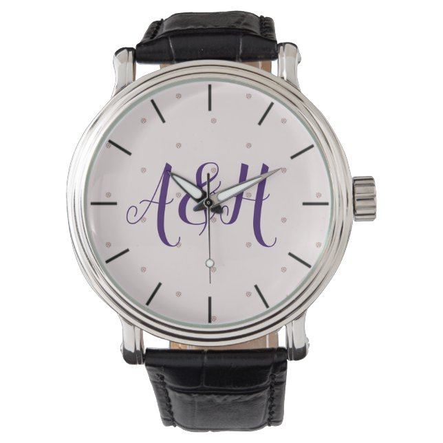 Rosa Lila Typografie Monogram Girly Modern Armbanduhr (Vorderseite)