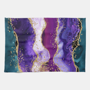 Rosa, Lila und Aquamariner Glitzer Peacock Agate Geschirrtuch