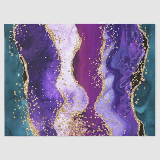 Rosa, Lila und Aquamariner Glitzer Peacock Agate Seidenpapier (Vorderseite)