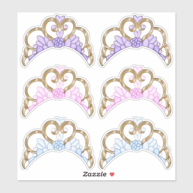 Rosa, Lila und blau, Gold-Tiara-Aufkleber Aufkleber (Blatt)