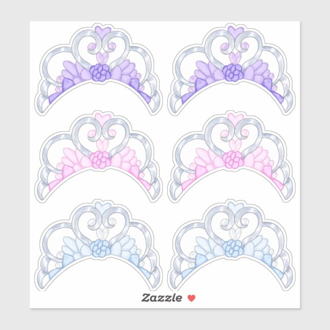 Rosa, Lila und blau, silberes Tiara-Aufkleber Aufkleber (Blatt)