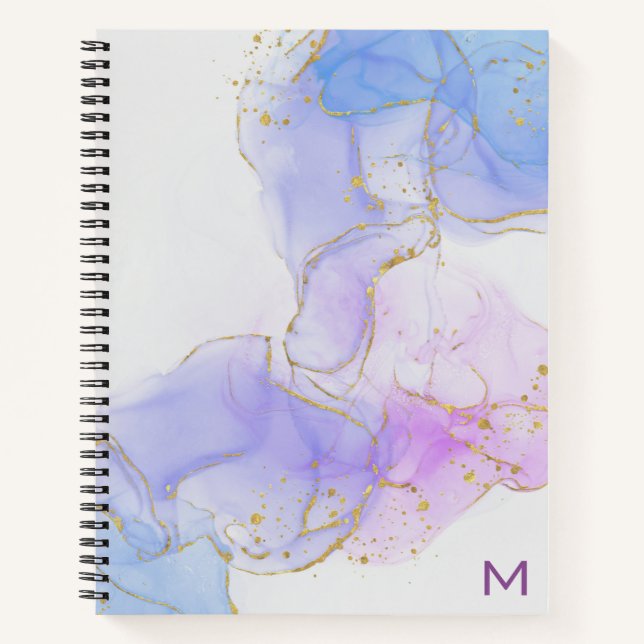 Rosa, Lila und blaue Alkoholtinte Notizbuch (Vorderseite)