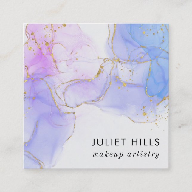 Rosa, Lila und blaue Alkoholtinte Quadratische Visitenkarte (Vorderseite)
