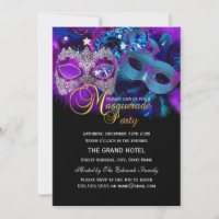 Rosa Lila und blaue Maskerade Party einladen