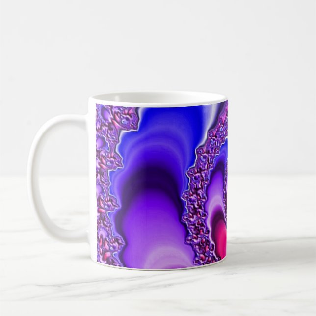 Rosa Lila und blaue Spirituosen Fraktal Kunst Kaffeetasse (Links)
