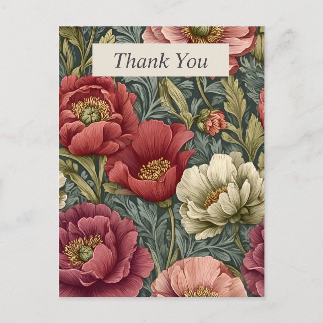 Rosa, Lila und Elfenbeinfloral auf Grau Dankeschön Postkarte (Vorderseite)