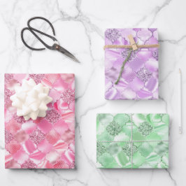 Rosa, Lila und grün marokkanisches Quatrefolie Geschenkpapier Set