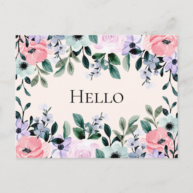 Rosa Lila und grüne Flora Hallo Postkarte (Vorderseite)