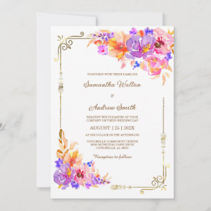 Rosa, Lila und orange Hochzeit Einladung