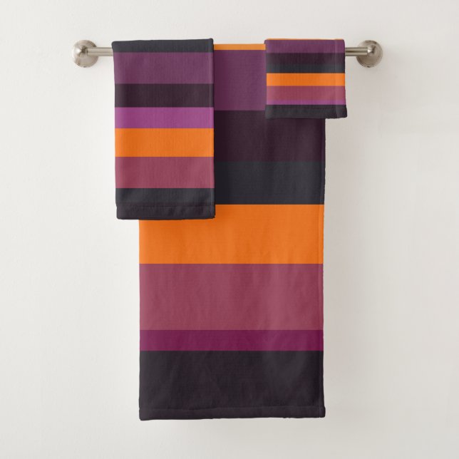Rosa, Lila und orangefarbene Streifen Badhandtuch Set (Insitu)