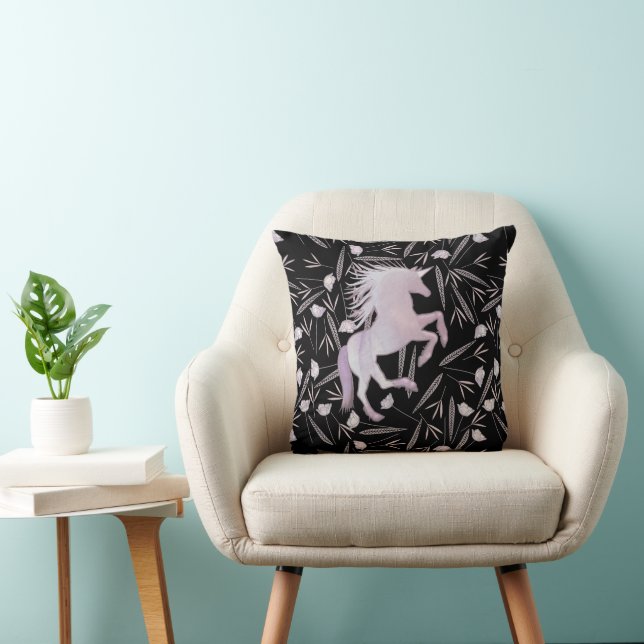 Rosa, Lila und schwarz, Einhorn- und Blumenmuster Kissen (Stuhl )