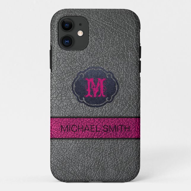 Rosa Lila und schwarzes Leder Case-Mate iPhone Hülle (Rückseite)