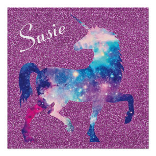Rosa lila Unicorn-Glitzer-Namen-Plakat Poster