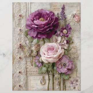 Rosa lila Vintage-Junk-Journal-Schrappbuch-Papier