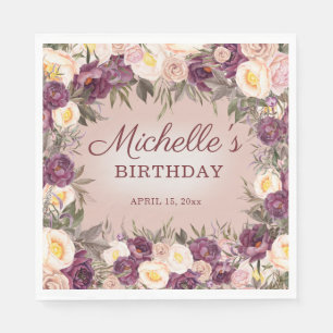 Rosa Lila Vintage Peonies Blumenfreuden Geburtstag Serviette