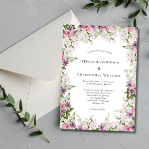 Rosa lila Wasserfarbe Blumen Hochzeit Einladung