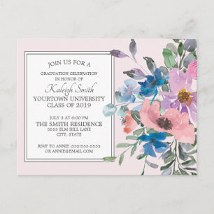 Rosa lila Wasserfarben-Blumen-Abschlussfeier Postkarte