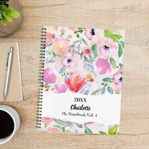 Rosa lila, wasserfarbene Blume Notizbuch