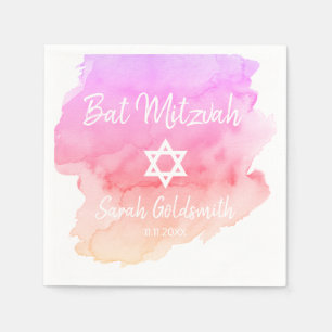 Rosa lila Watercolor-Davidsstern Schläger Mitzvah Serviette