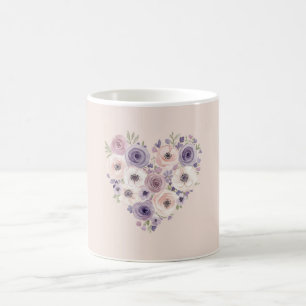 Rosa Lila Weiß Florales Herz Kaffeetasse