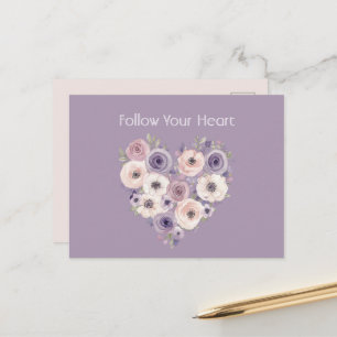 Rosa Lila Weiß Florales Herz Postkarte