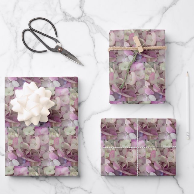 Rosa, Lila, weiße Hydrangea-Blume - Blütenbildung Geschenkpapier Set (Vorderseite)
