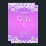 Rosa Lila & Weiße Spitze Sweet 16 Party Einladung<br><div class="desc">Anpassen für jedes Ereignis</div>