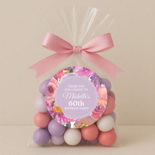 Rosa Lila Wildblumen 60. Geburtstagsparty Runder Aufkleber