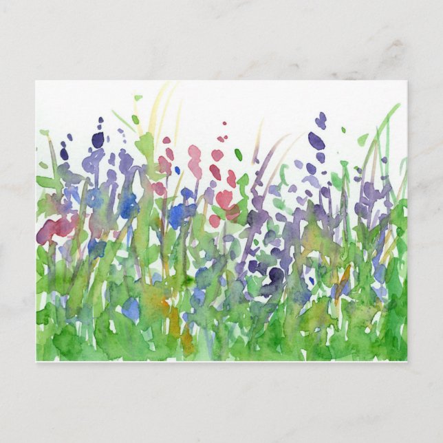Rosa Lila Wildblumen Aquarellmalerei Postkarte (Vorderseite)