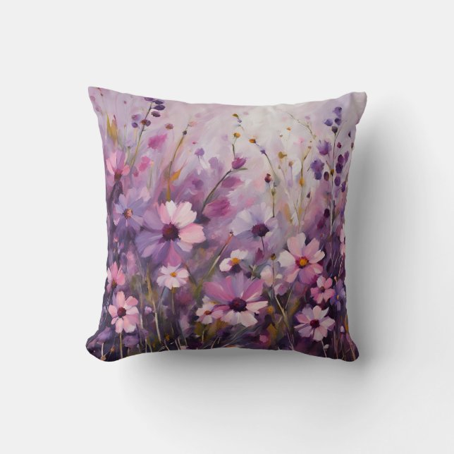 Rosa Lila Wildblumen Art Kissen (Vorderseite)