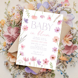 Rosa Lila Wildblumen Baby in Bloom Baby Dusche Einladung