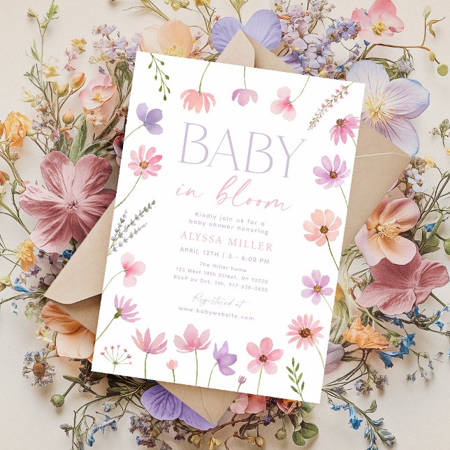 Rosa Lila Wildblumen Baby in Bloom Baby Dusche Einladung (Von Creator hochgeladen)