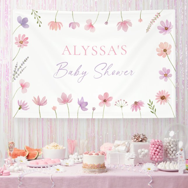 Rosa Lila Wildblumen Kinderdusche Banner (Party)