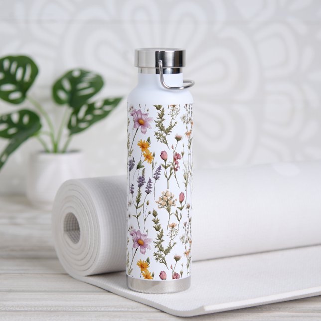 Rosa lila Wildblumen-Muster Trinkflasche (Yoga (gedreht))