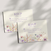 Rosa lila Wildblumen-Wiese Hochzeit-RSVP-Karte
