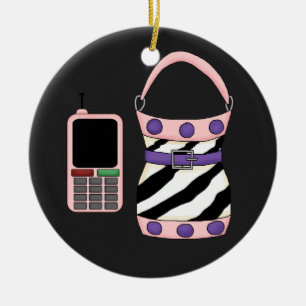 Rosa Lila Zebrastreifen Purpur und rosa Handy Keramikornament