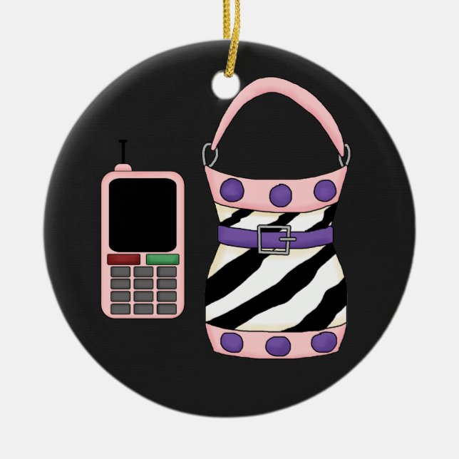 Rosa Lila Zebrastreifen Purpur und rosa Handy Keramikornament (Vorne)