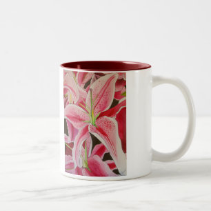 Rosa-Lilie-Aquarellmalerei Zweifarbige Tasse