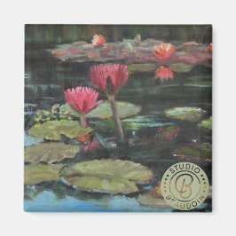 Rosa Lilie auf Dunkelgrün - Kühlschrankmagnet