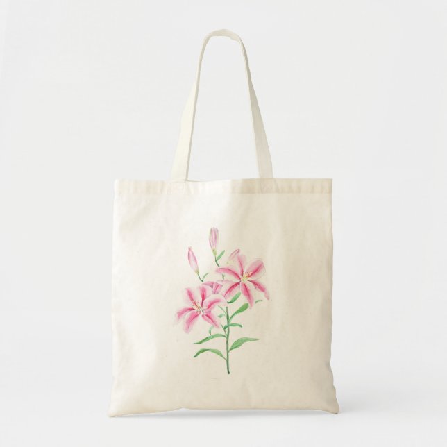 Rosa Lilie Blume Aquarell Tragetasche (Vorne)