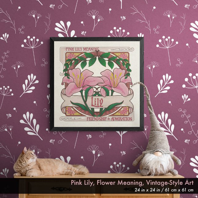 Rosa Lilie - Blume bedeutet Vintages Poster (Pink Lily - Flower Meaning Vintage-Style Poster: 24 in. x 24 in. / 61 cm x 61 cm)