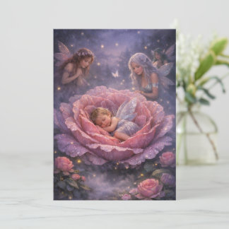 Rosa Lilie & Türkis Fee Baby Shower Save the Date