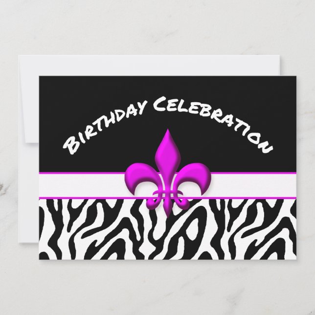 Rosa Lilie Zebra Pattern Geburtstag Einladung (Vorderseite)