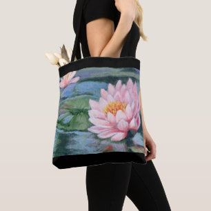 Rosa Lilien auf blauen Reflexionen beide Tasche