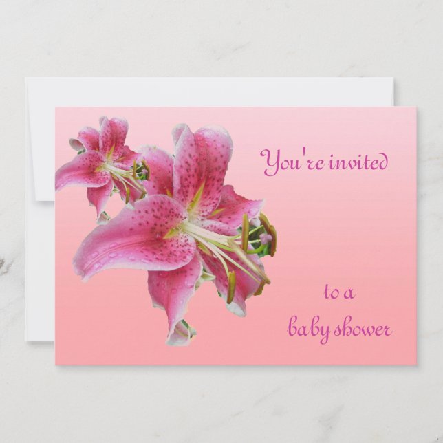 Rosa Lilien-Babyparty-Blumeneinladung Einladung (Vorderseite)